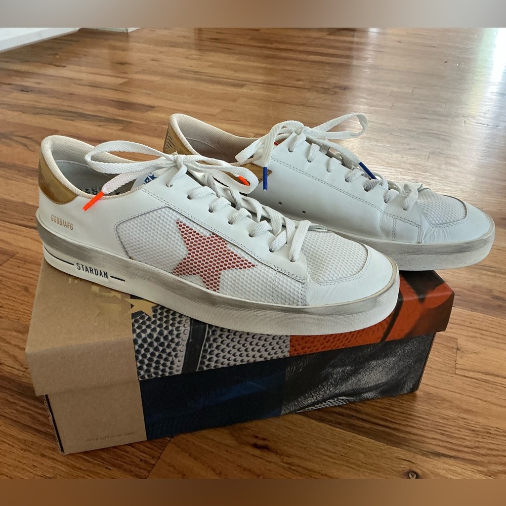 Golden Goose orange and blue StarDan sneakers